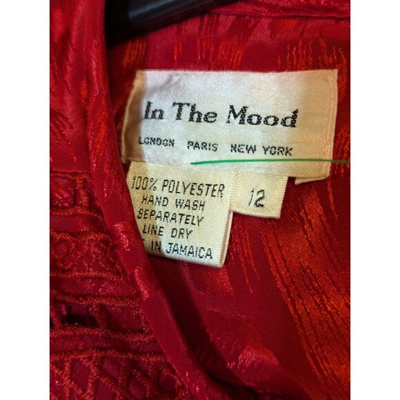 VTG 80s Retro Pleated Lace Embroider Belted Red Long Sleeve Dress 12 - Picture 6 of 7